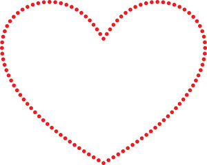 red heart frame made of dots, blank dotted line  border cutout, clip art, PNG isolated with transparent background
