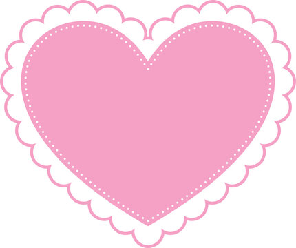 pink and white scallop heart frame border, blank sticker, clip art, PNG illustration with transparent background