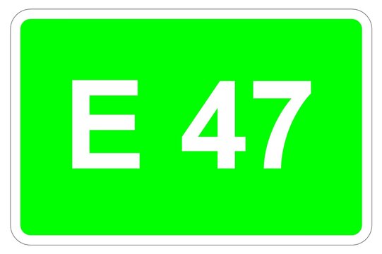 Illustration eines Europastra&szlig;enschildes der E 47 in Europa