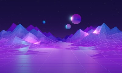 Metaverse virtual cyberspace, 3D illustration. Dynamic, earth submerged universe