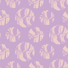 Fototapeta na wymiar Seamless pattern, gentle abstract background design with round spots of paint on a lilac surface. Modern print design with geometric shapes in trendy colors. Vector illustration.