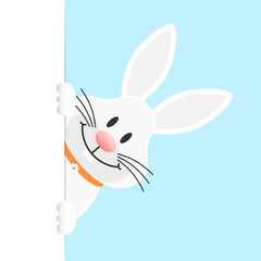 Obraz premium Einzelner Weißer Osterhase Vertikales Banner Rechts Himmel