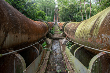 Water supply pipe. Long steel pipe irrigation canal