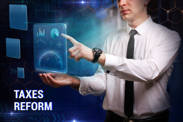 Business, Technology, Internet and network concept. Young businessman working on a virtual screen...