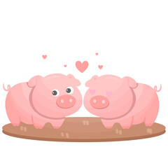 pig in love with heart valentine's day, couple animals with heart and valentine's day