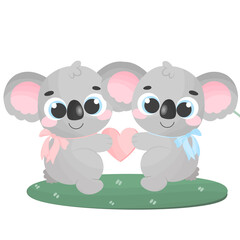 koala in love with heart valentine's day, couple animals with heart and valentine's day