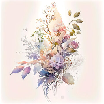 Delicate watercolor floral background perfect for wedding invites, scrapbooking, branding, packaging, home decor & more. Soft pastel colors & ethereal atmosphere. High-res image suitable for printing,