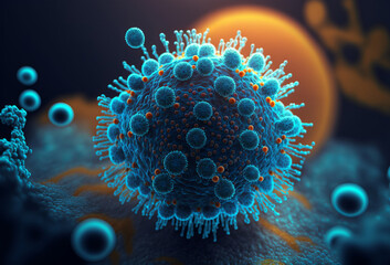 Fototapeta Macro close up shot of bacteria and virus cells. Generative ai obraz