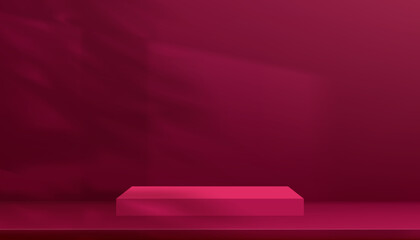 Obraz premium Wall background,Pink Magenta 3d Studio Display,Natural leaves shadow reflect on empty wall Room,Interior mockup backdrop Presentation for Beauty Product,Mothers day,Valentine day,Color Trend 2023