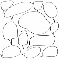 set collection hand drawn of speech bubbles. talk, vector, set, chat, communication, illustration, icon, balloon, cloud, cartoon, bubbles, speak, sign, dialog, comic, design, message, text