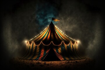 circus tent in the dark with lights - obrazy, fototapety, plakaty