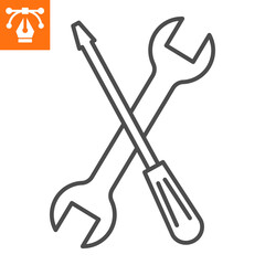 Tools line icon, outline style icon for web site or mobile app, car service and kit, screwdriver and spanner vector icon, simple vector illustration, vector graphics with editable strokes.