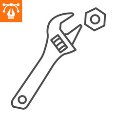 Adjustable wrench line icon, outline style icon for web site or mobile app, car service and repair, tool vector icon, simple vector illustration, vector graphics with editable strokes.