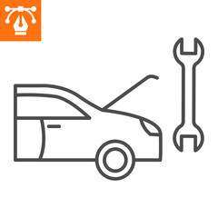 Car repair line icon, outline style icon for web site or mobile app, car service and tool, automotive service vector icon, simple vector illustration, vector graphics with editable strokes.