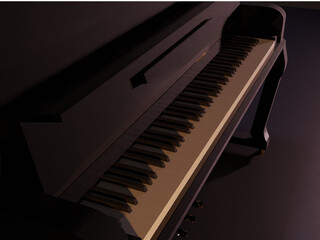 Black vertical piano with black background