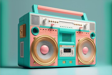 Retro 80s boombox cassette player created with AI - obrazy, fototapety, plakaty