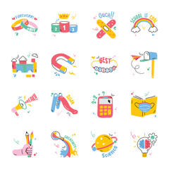 Set of School Objects Flat Stickers 

