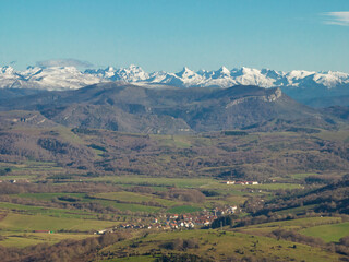 Fototapeta na wymiar Espinal, Erro Valley. Navarra. Snowy Pyrenees in the background
