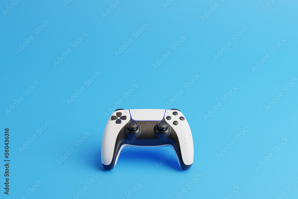 Poster gamepad on a blue background with copy space. joystick for video game. game controller. creative min