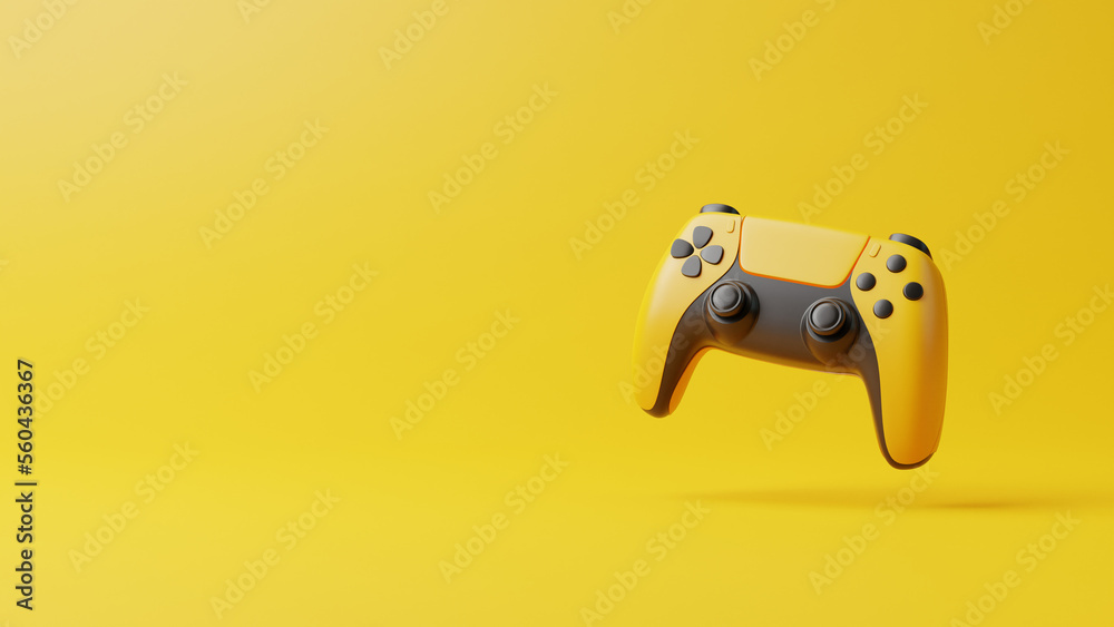 Poster flying gamepad on a yellow background with copy space. joystick for video game. game controller. cre