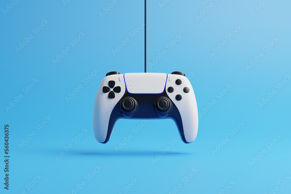 Fototapete flying gamepad on a blue background with copy space. joystick for video game. game controller. creat