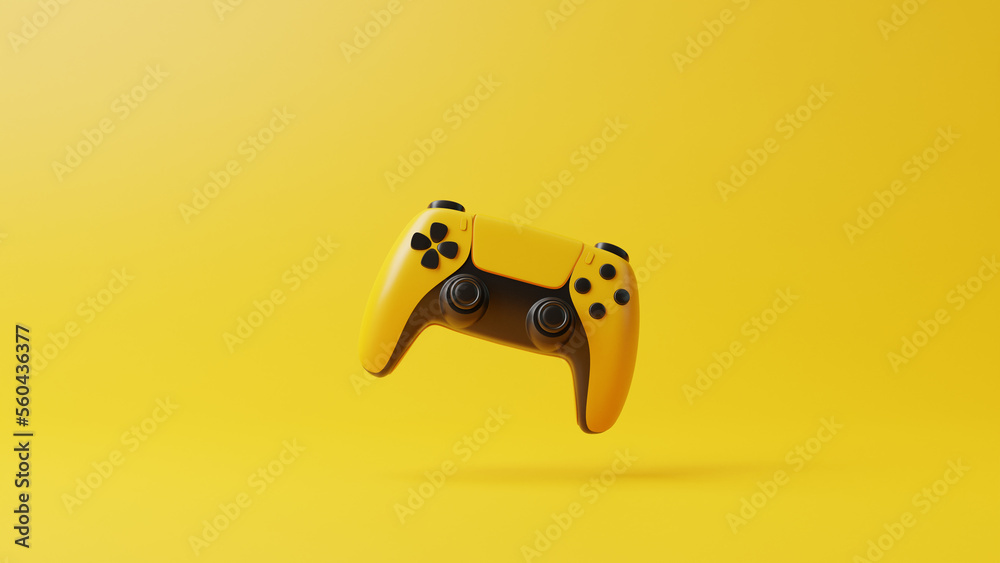 Fototapete flying gamepad on a yellow background with copy space. joystick for video game. game controller. cre