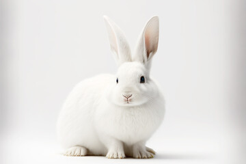 Cute snow white easter bunny on a white studio background. Ultra Realistic Digital Illustration.