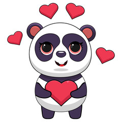 Cute Panda Holding Love Heart Cartoon Vector Icon Illustration. Animal Nature Icon Concept Isolated Premium Vector. Flat Cartoon Style
