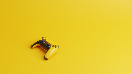 Flying gamepad on a yellow background with copy space. Joystick for video game. Game controller. Creative Minimal Gaming concept. 3D rendering illustration © Andrii