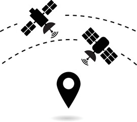 Satellite GPS connection pictogram, vehicle navigation technology. Broadcasting vector illustration