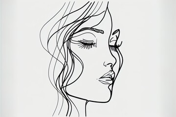 Elegant one-line sketches of an abstract female face. A drawing of a female face in a minimalist linear style isolated on a white background. AI
