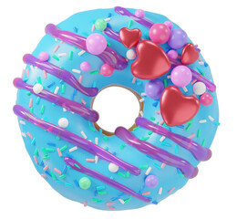 Colorful sweet donut desserts with sprinkles, 3d rendering