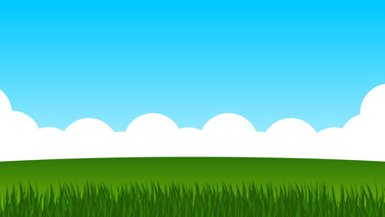 Fototapeta premium landscape cartoon scene. green field with white cloud and blue sky