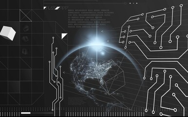 Futuristic interface global map charts.