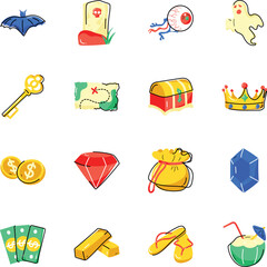 Set of Halloween and Treasure Flat Stickers 

