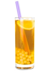 Summer drinks with ice, fresh berries, lemon and lime isolated on white