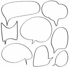 set collection hand drawn of speech bubbles. chat, cloud, icon, comic, speak, cartoon, balloon, communication, dialog, illustration, message, sign, design, text, symbol. vector design illustration