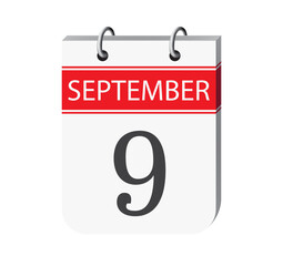 9 september calendar page vector. 3d one day calendar date appointment, deadline, event reminder illustration. Abstract three dimensional daily date appointment, agenda, event calendar. 