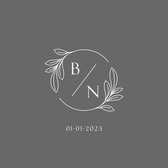 Letter BN wedding monogram logo design creative floral style initial name template