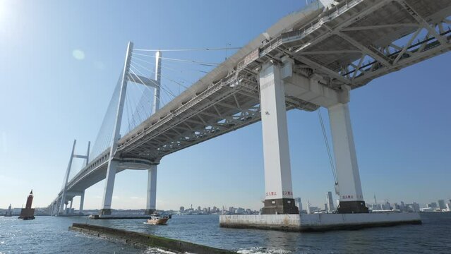冬晴れの大黒ふ頭西緑地から横浜港と横浜ベイブリッジ