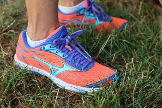 Mizuno Wave Catalyst running shoes in use on grass in New York, USA. August 24, 2022