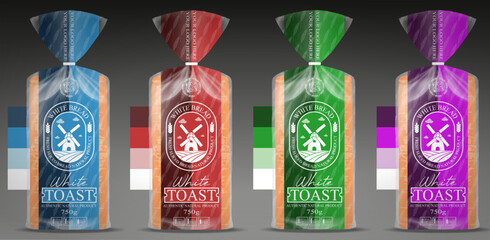 Bread Set Packaging Design Concept  in different colors with Mockup	