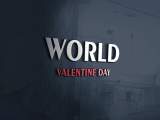 3d illustration of world valentine day on office wall