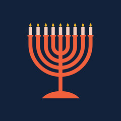 Hanukkah menorah candelabrum with nine lit candles flat illustration. Hanukkah menorah vector