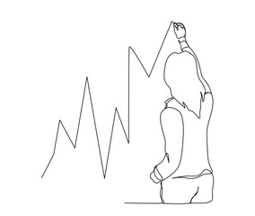 Continuous one line drawing of business woman drawing chart graph. Business statistic presentation line art vector illustration.
