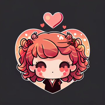 Cute Valentine Chibi Sticker - By Generative AI