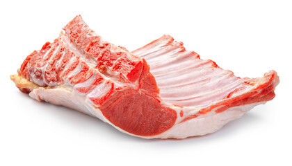 A fresh rack of lamb. Lamb meat isolated.