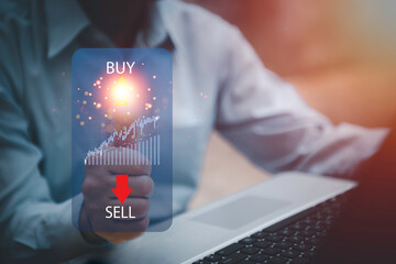 2023 business finance technology and investment concept. Stock Market Investments Funds and Digital Assets. businessman analyzing forex trading graph financial data. Business finance background.