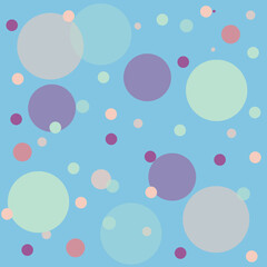 Fototapeta na wymiar Purple, gray, white and green dots pattern on blue background. Texture pattern for napkins, fabric, shirts, dresses, bedding, blankets, tablecloths and other textiles. Template for ornament.