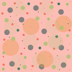 Red, gray, white and green dots pattern on coral background. Texture pattern for napkins, fabric, shirts, dresses, bedding, blankets, tablecloths and other textiles. Template for ornament.